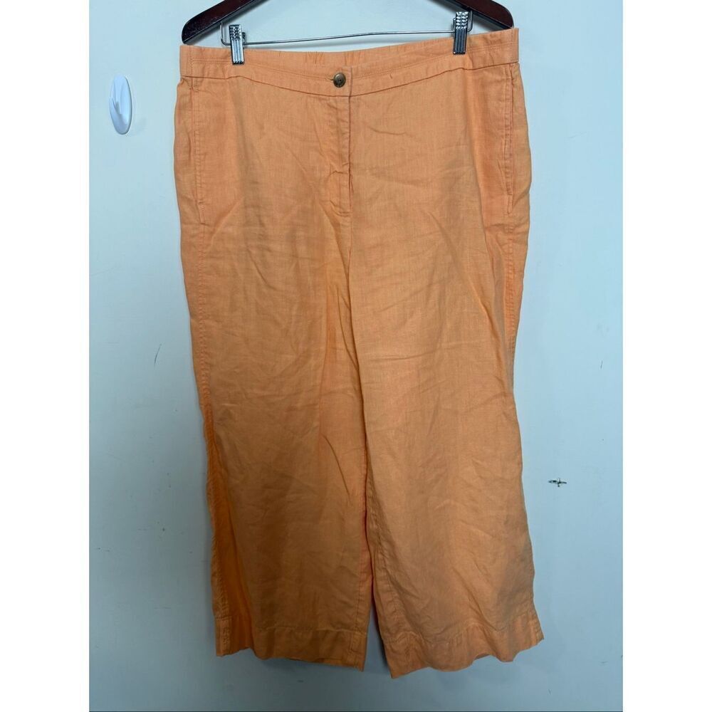 J.Jill Love Linen Pull on Wide Leg Pants L Orange Peach Summer Coastal Lagenlook